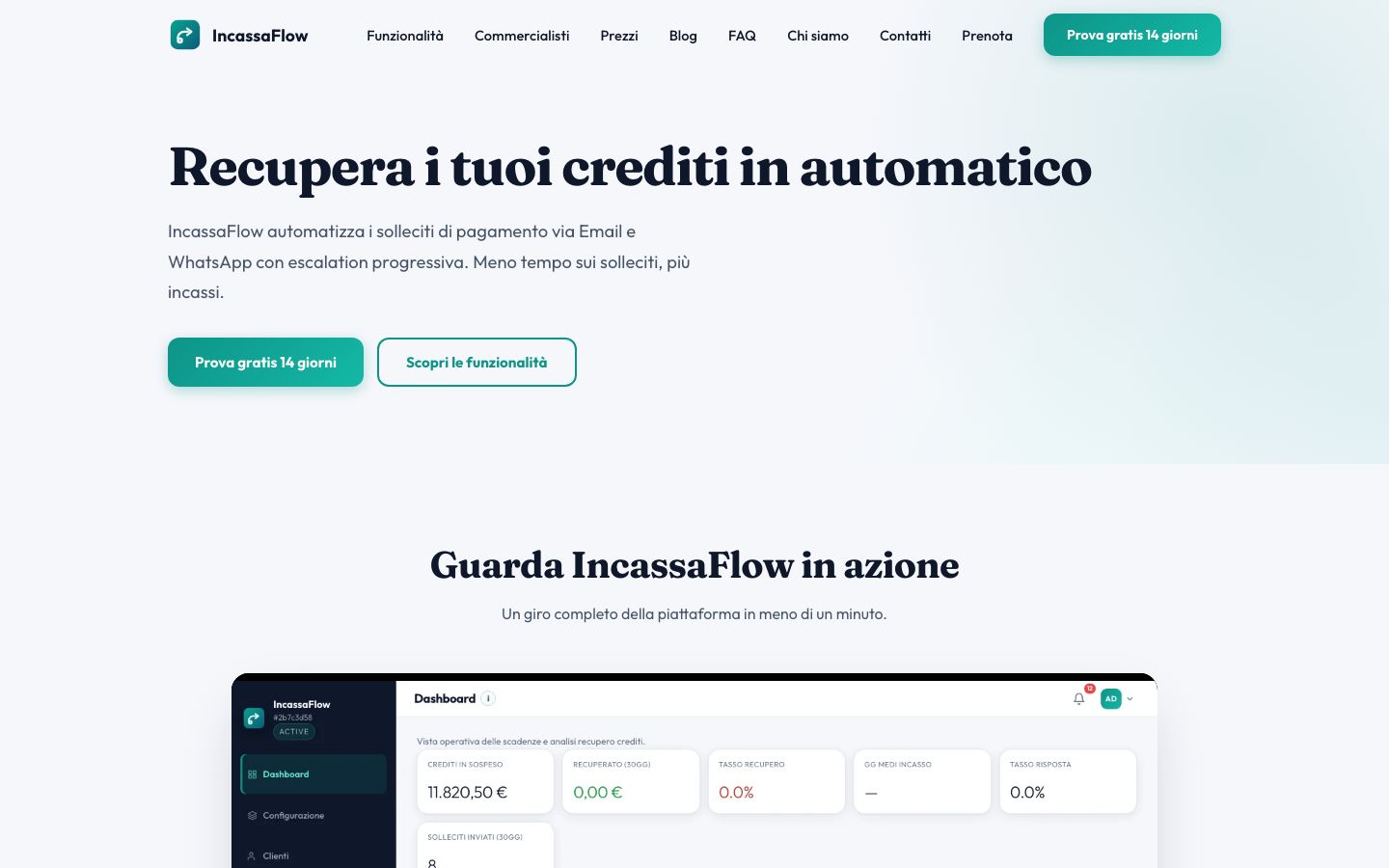 Schermata di IncassaFlow